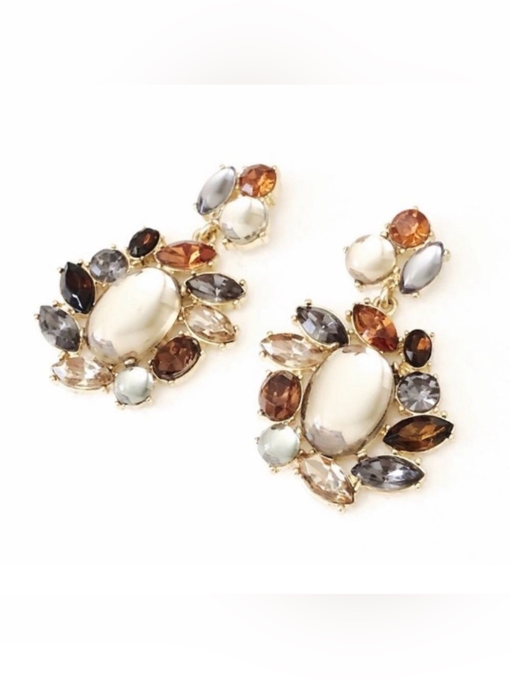 Elegant Multi-Stone Drop Earrings in Pearl and Amber Tones